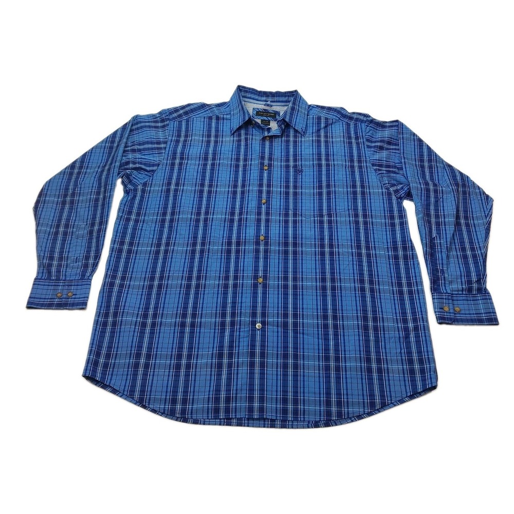 Ariat Pro Series Mens XL Blue Plaid Long Sleeve Button Down Western Shirt
